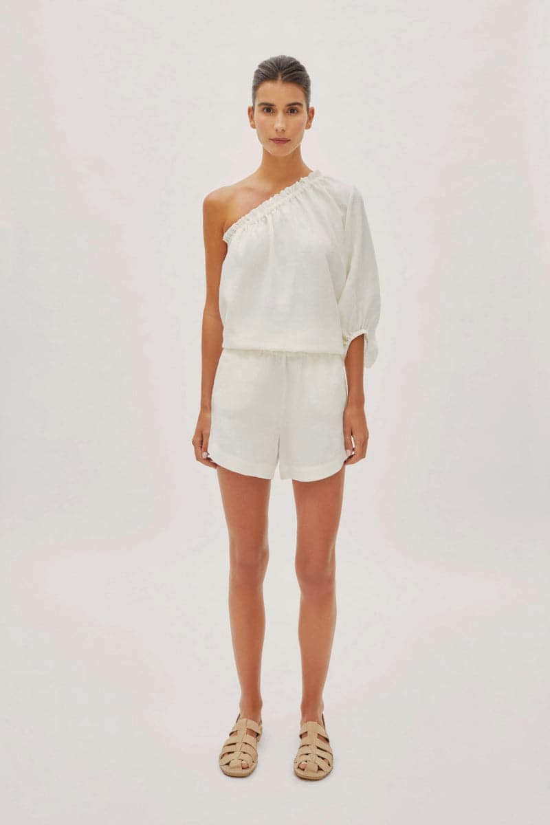 CAPRI WHITE LINEN ONE SLEEVE TOP - CULT MIA