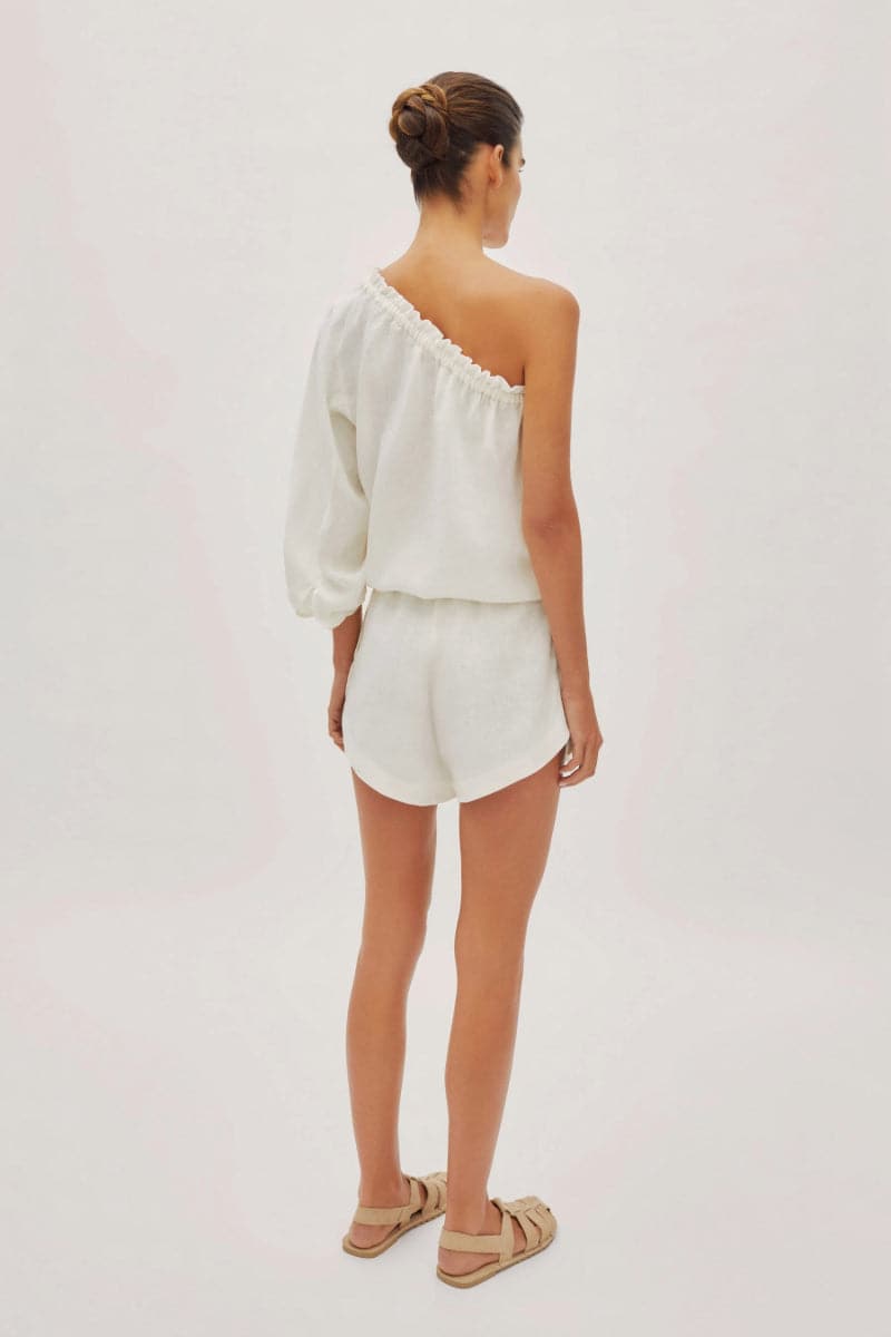 CAPRI WHITE LINEN ONE SLEEVE TOP - CULT MIA
