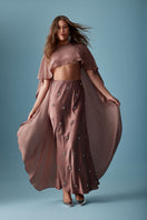 FIZA Mocha Cape jacket by MASTANI, shown in a stylish mocha-colored fabric with a flowing design and tailored fit.