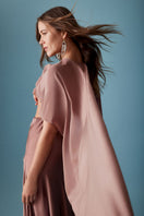 Mastani Fiza Mocha Cape jacket with flowy fabric and elegant design, perfect for stylish winter or fall outfits.