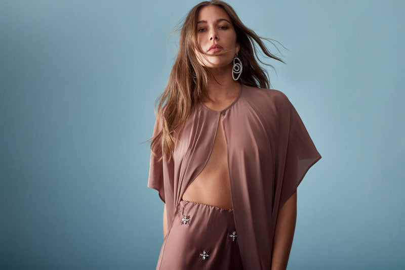 Mastani Fiza Mocha Cape jacket featuring a stylish, flowy design with wide sleeves and a relaxed fit.
