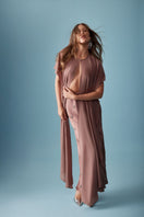 FIZA MOCHA Cape jacket by MASTANI featuring a stylish, flowy design in rich mocha color, shown on a model.