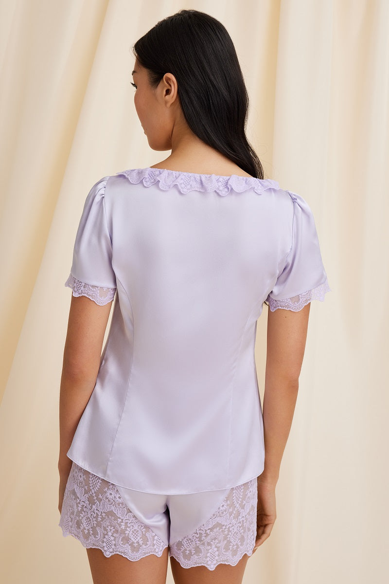 Scarlett Gasque Delilah Top in purple heather with back design, casual women's tops, soft fabric and relaxed fit.