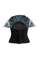 Black Scarlett Gasque Elora Corset top featuring structured design and lace-up details for a stylish, form-fitting look.