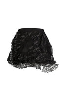 Black Scarlett Gasque Elora skirt, a stylish mini skirt with a sleek design, shown in this image.
