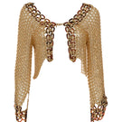 Soft caramel-colored Silvia Gnecchi cardigan displayed on a hanger, showcasing its cozy knit fabric and classic design.