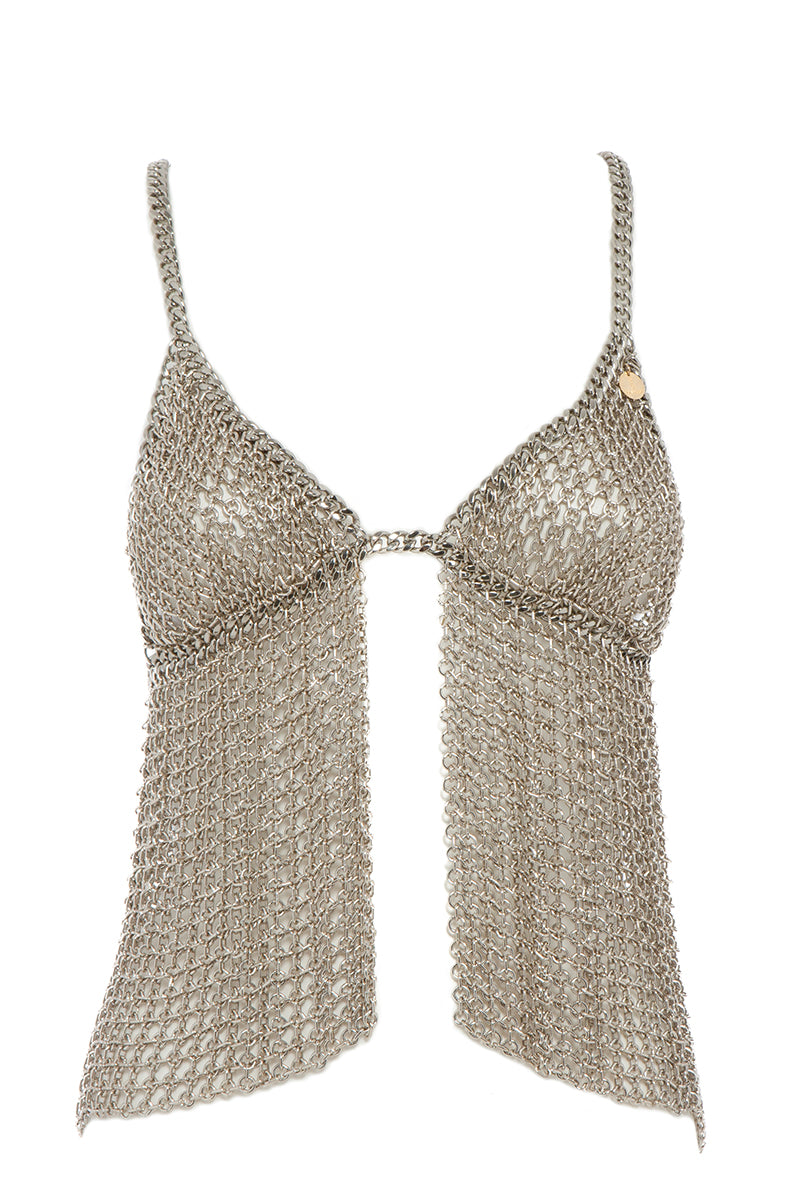 Silvia Gnecchi GILDA top, stylish women's sleeveless top with a modern design, shown in a close-up view.