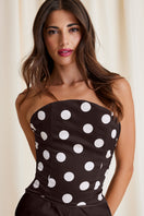 Scarlett Gasque Gemma Corset top in dot fabric, front view showing fitted design with structured boning and adjustable straps.