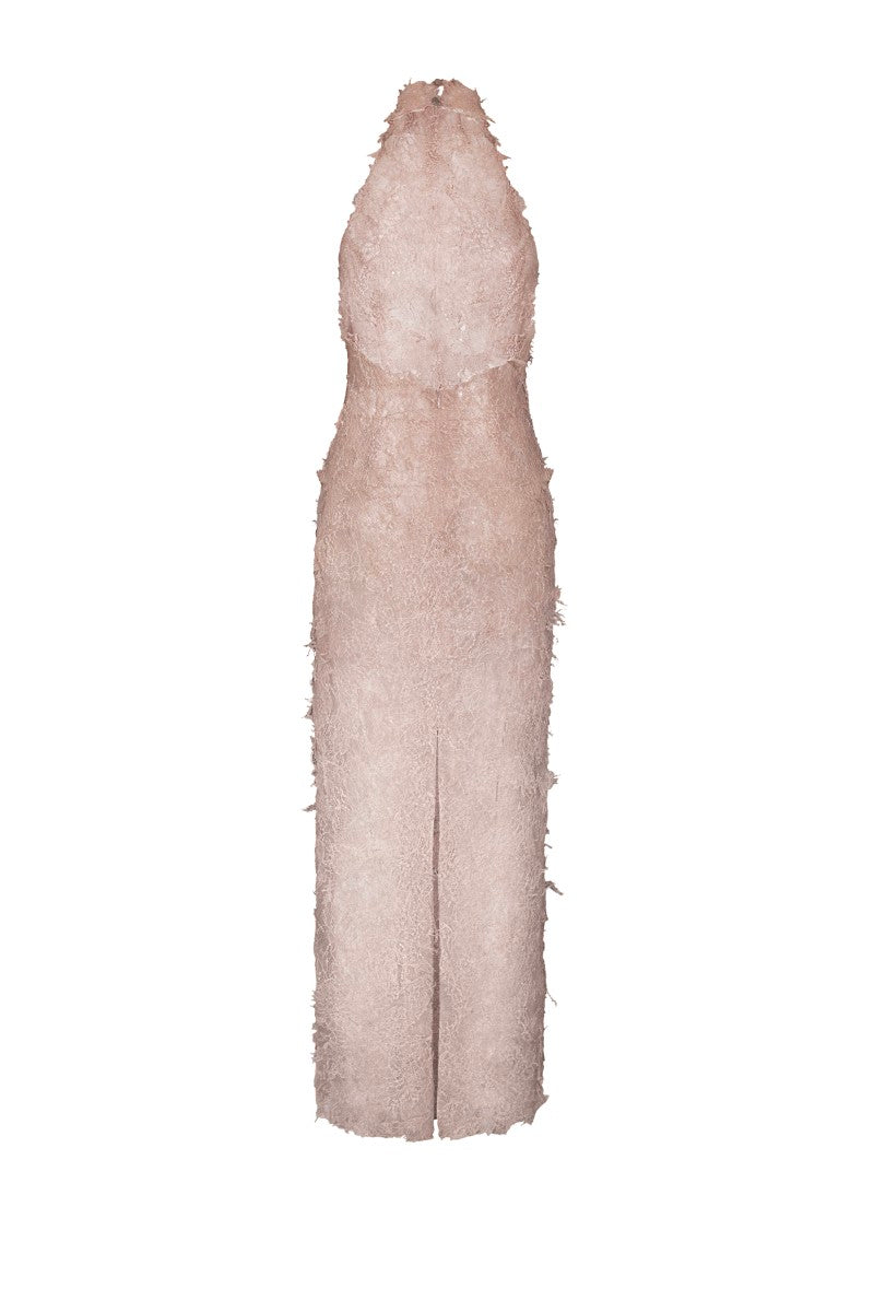 Pink Verona midi dress by Lekieu, featuring a stylish and elegant design, displayed on a hanger against a neutral background.