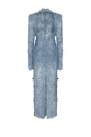 Blue Verona gown by Lekieu, elegant evening dress with flowing fabric and intricate detailing, showcased on a mannequin.