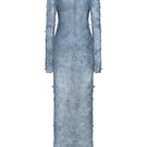 Blue Verona gown by Lekieu, elegant evening dress with flowing fabric and intricate detailing, perfect for formal occasions.