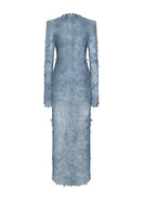 Blue Verona gown by Lekieu, elegant evening dress with flowing fabric and intricate detailing, perfect for formal occasions.