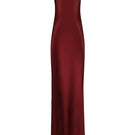 LeKieu Turin burgundy gown with elegant fabric and fitted waist, perfect for formal occasions.