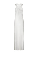 White Catania gown by Lekieu, elegant dress with flowing fabric and detailed neckline, perfect for formal occasions.