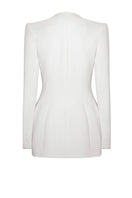 White LEKIEU Florence jacket displayed on a hanger, featuring a sleek design with a classic collar and button closure.