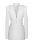 White LEKIEU Venice jacket, stylish and lightweight, featuring a modern design with a sleek fit and classic collar.
