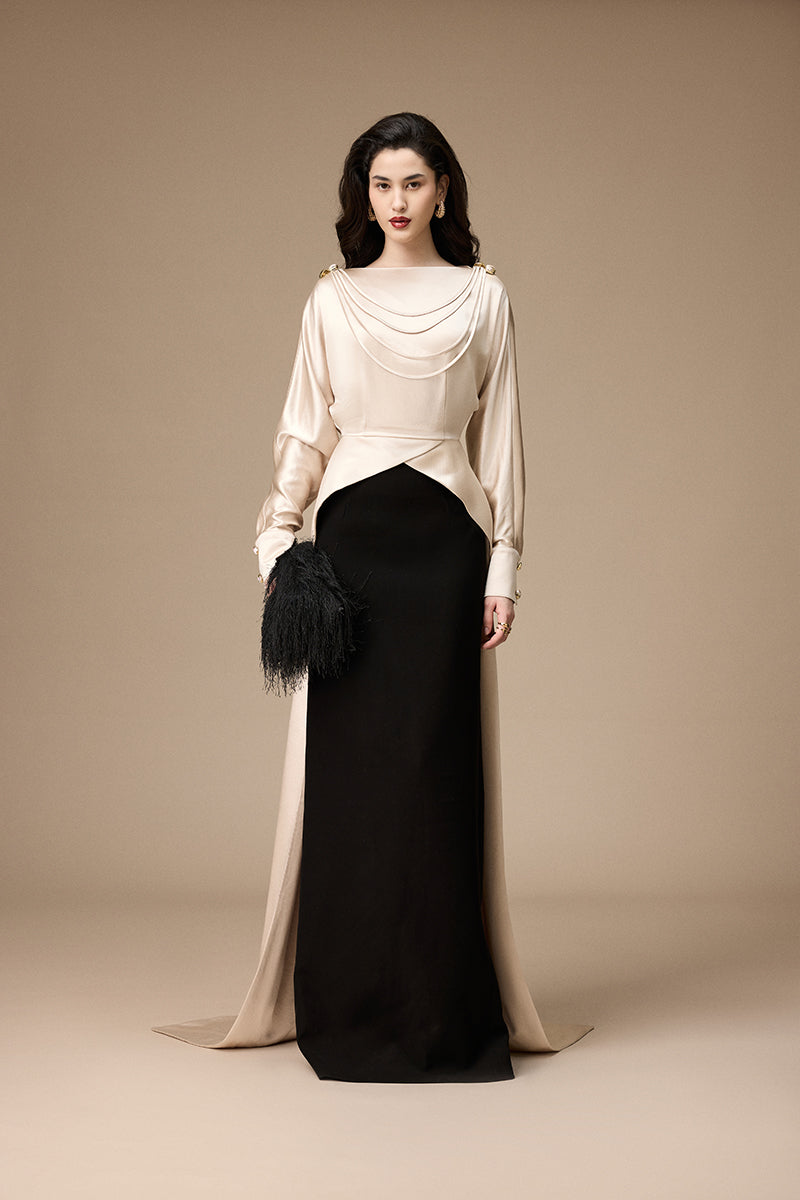 SILVA DRESS IN BLACK-BEIGE