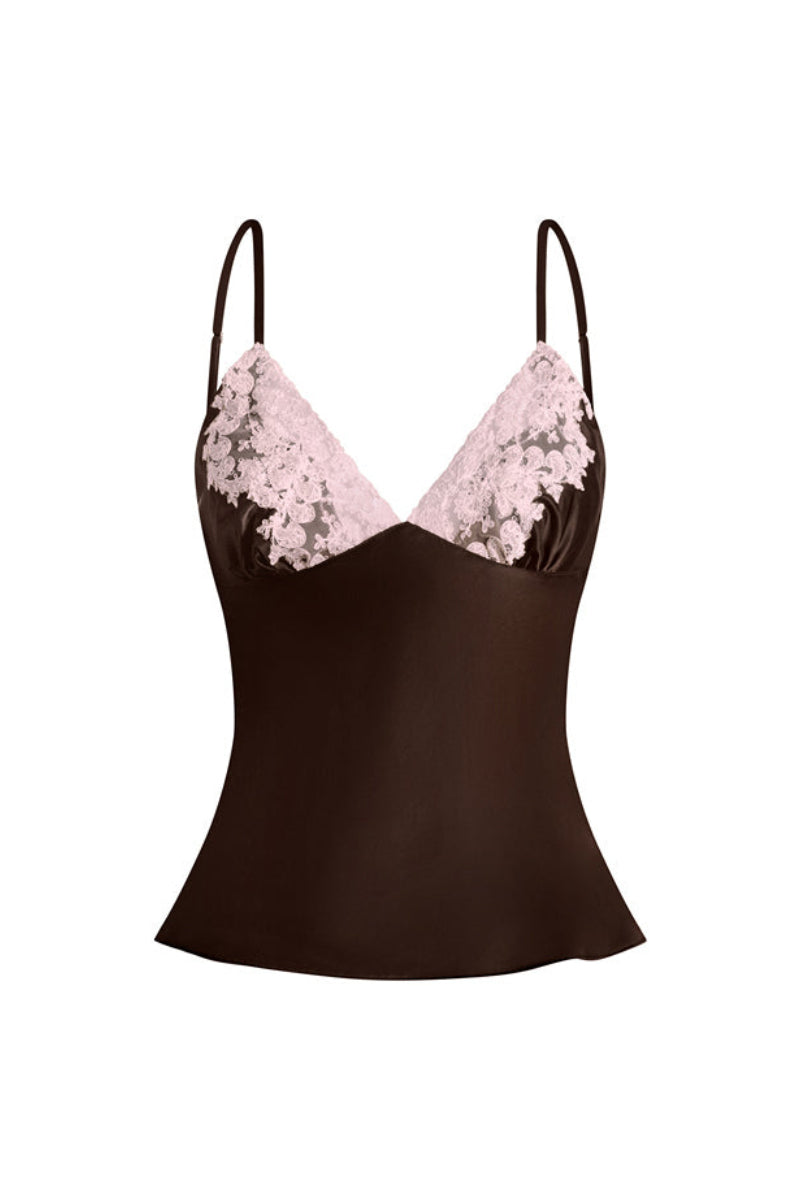 Scarlett Gasque JAYNE camisole in chocolate plum, stylish sleeveless top with soft fabric and delicate straps, on a plain background.