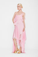 Valenciani CULT MIA X lace-trimmed cowl neck maxi dress with handkerchief hem, stylish and elegant women's fashion.