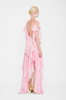Valenciani CULT MIA X Valencia cowl neck maxi dress with lace trim and handkerchief hem, stylish and elegant evening wear.