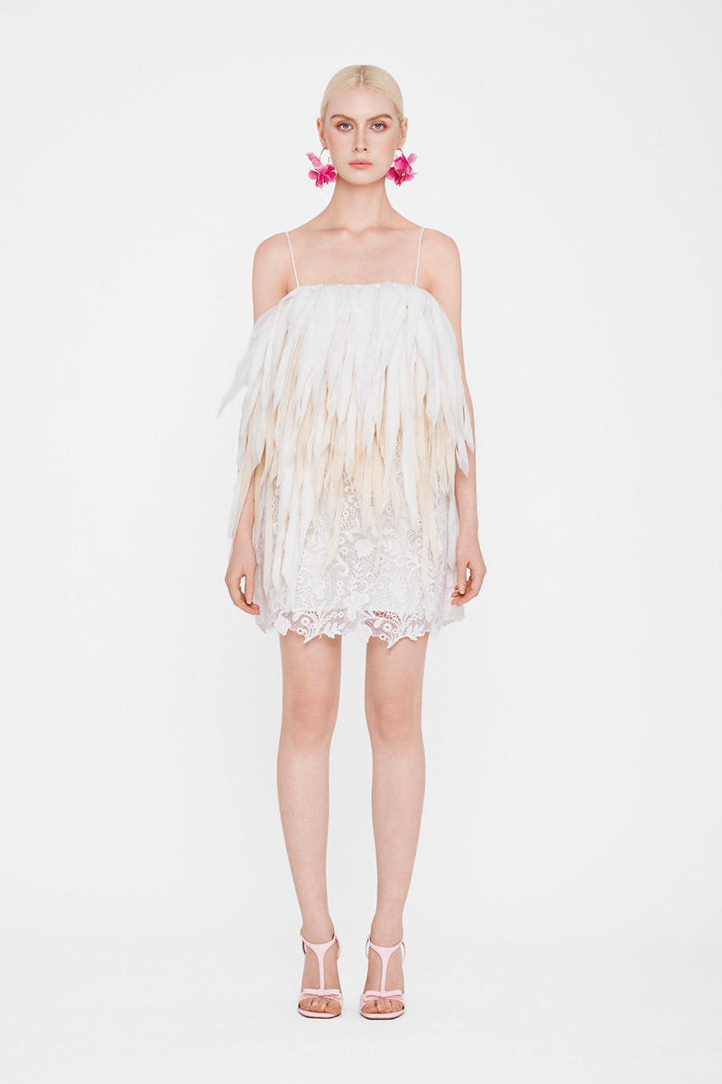White Jelly Fish mini dress by Valenciani, featuring a stylish, fitted design perfect for summer or casual occasions.