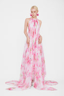 Valenciani halter neck pleated maxi dress in multicolor with flowing fabric and elegant style, perfect for summer occasions.