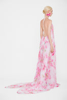 Multicolor halter neck pleated maxi dress by Valenciani, flowing fabric with a stylish, elegant design perfect for summer occasions.