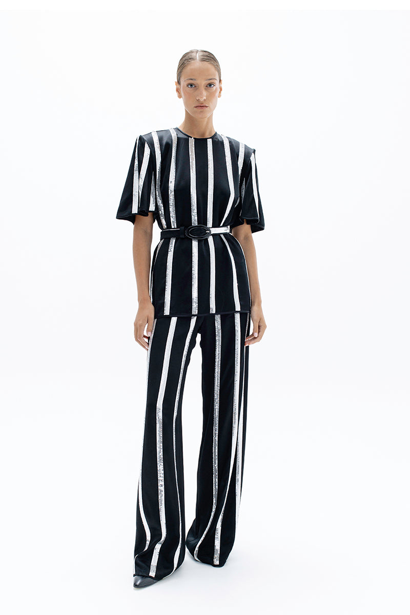 STELLAR STRIPED PANTS IN BLACK - CULT MIA