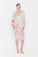 Multicolor V-neck midi kaftan dress by Valenciani featuring flowing fabric and stylish design, perfect for casual or beachwear.