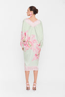 Multicolor V-neck midi kaftan dress by Valenciani featuring flowing fabric and a relaxed, stylish fit.