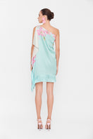 Multicolor one-shoulder mini dress by Valenciani featuring a stylish and vibrant design, perfect for trendy occasions.