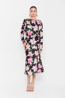 Valenciani long sleeve multicolor midi dress with flowing fabric, stylish design, perfect for casual or semi-formal occasions.