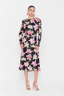 Valenciani long sleeve midi dress in multicolor with a fitted waist and flowing skirt, perfect for stylish daytime wear.