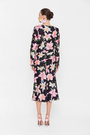 Valenciani long sleeve multicolor midi dress, stylish maxi dress with vibrant pattern, perfect for casual or semi-formal occasions.