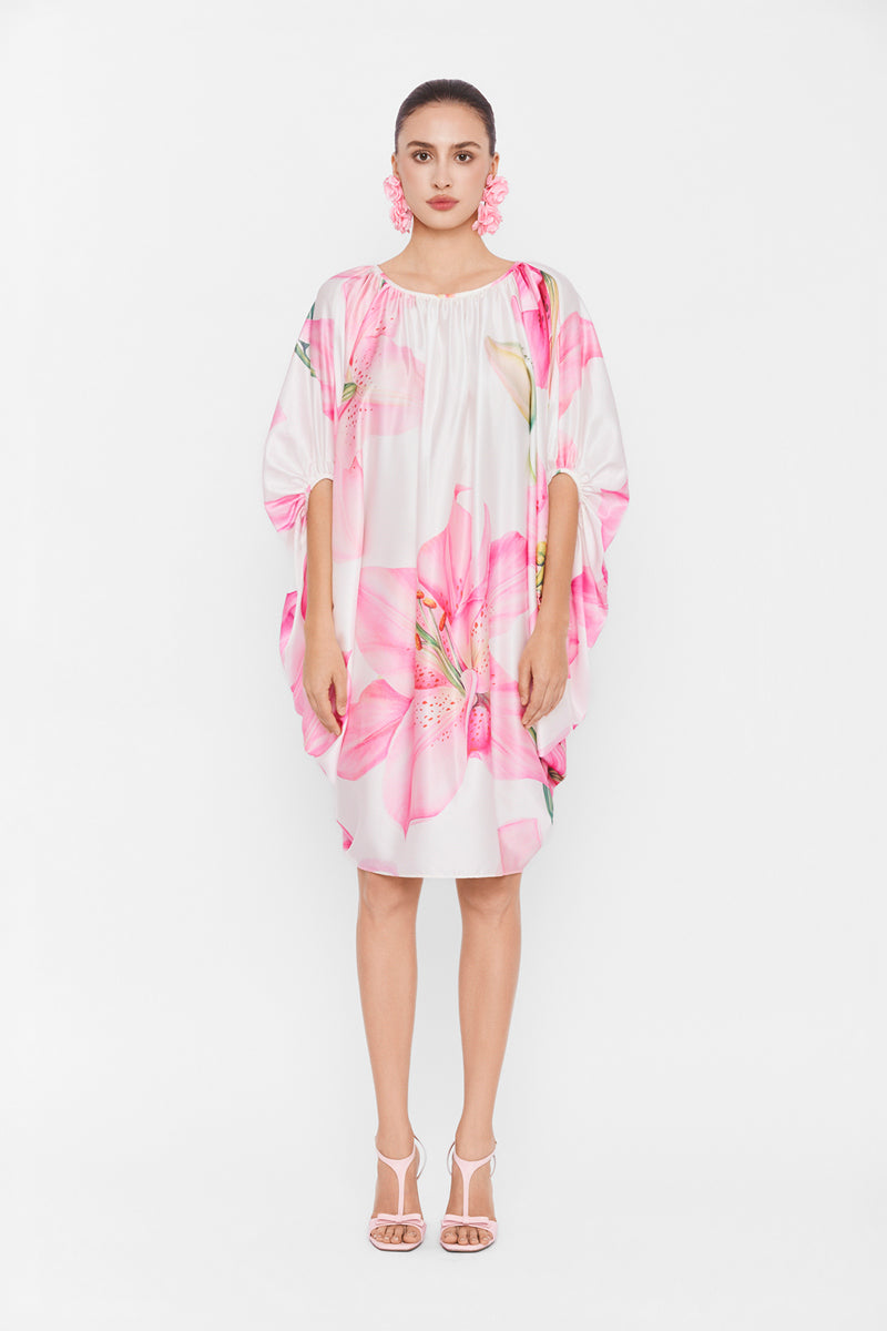 Multicolor balloon dress by Valenciani, mini dress style with vibrant, flowing fabric and playful design.