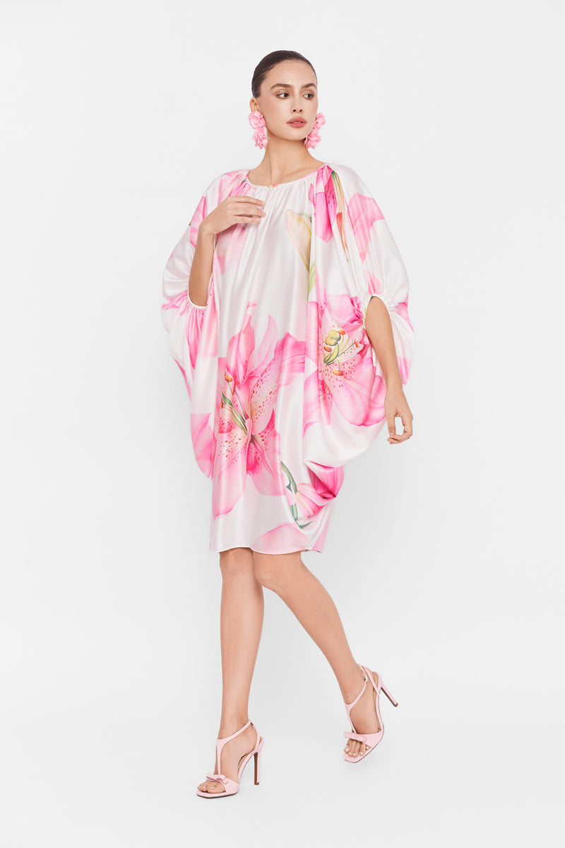 Multicolor balloon dress by Valenciani, mini length with vibrant, flowing fabric perfect for stylish summer wear.