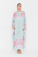 Colorful Valenciani Oasis Maxi Kaftan dress with vibrant multicolor pattern, flowing fabric, and relaxed fit.