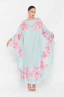 Colorful Valenciani Oasis Maxi Kaftan featuring vibrant multicolor patterns and flowing fabric, perfect for summer wear.