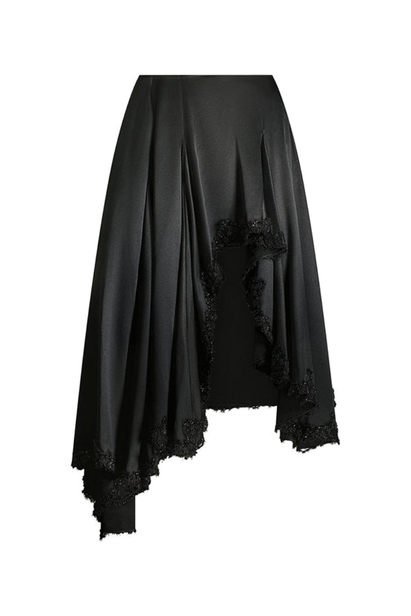 Black midi skirt by Scarlett Gasque featuring a sleek, tailored design and a comfortable fit, perfect for versatile styling.