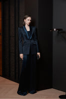 LEKIEU Palermo pants in midnight blue, showcasing a tailored fit and sleek fabric design.