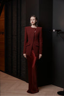 LeKieu Pisa jacket in burgundy with a stylish design, shown on a hanger, featuring a sleek, modern look for casual wear.