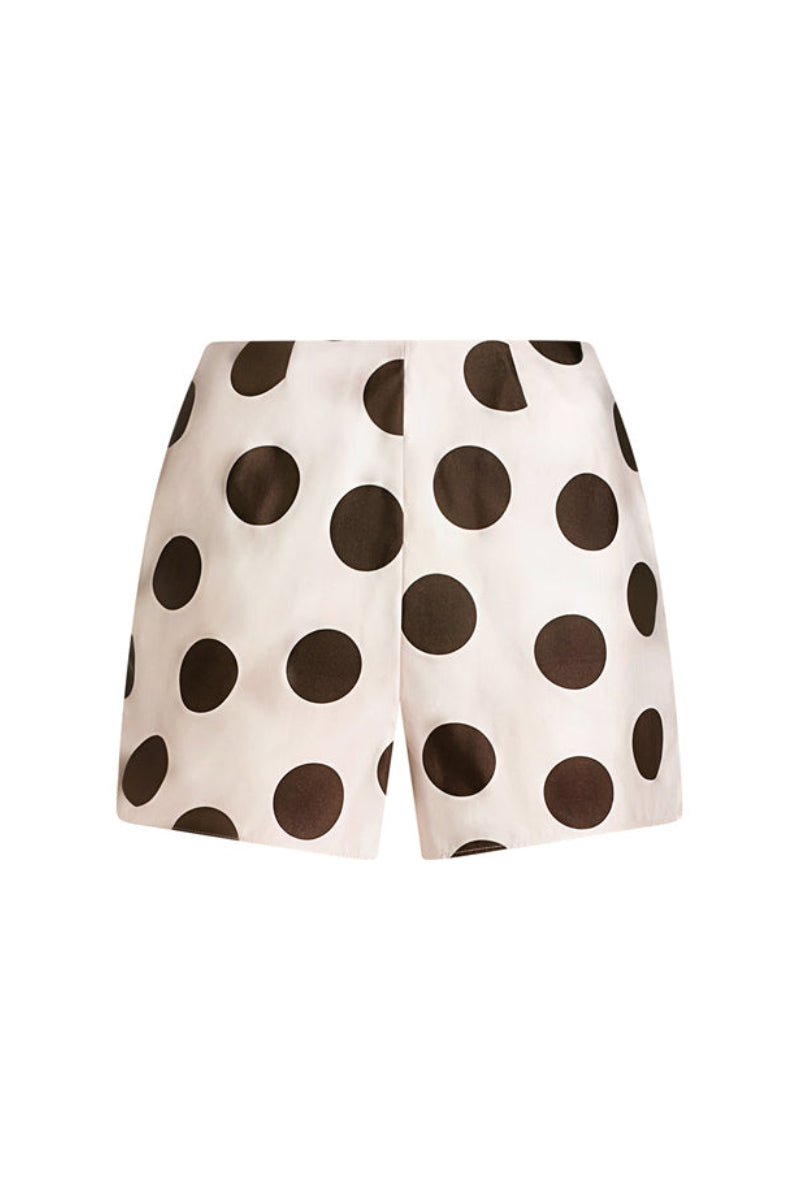 Scarlett Gasque Monique Short in Dot with chocolate and mauve pattern, lightweight casual shorts for warm-weather wear