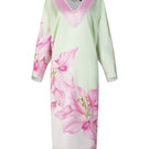 Multicolor V-neck midi kaftan dress by Valenciani, flowing fabric with vibrant patterns, perfect for casual or beach wear.