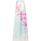 Colorful Valenciani Riviera halter maxi dress featuring a vibrant multicolor pattern and flowing fabric.