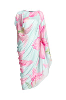 Multicolor asymmetrical drape maxi dress by Valenciani featuring flowing fabric and stylish design.
