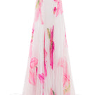 Valenciani CULT MIA X VALENCIANI floral blossom pleated maxi gown displayed on a hanger with a flowing silhouette.