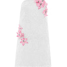 White strapless mini lace dress by Valenciani, showing intricate lace details and a fitted silhouette.