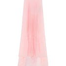 Valenciani strapless pleated pastel pink maxi dress displayed on a hanger, showcasing its flowing fabric and elegant design.