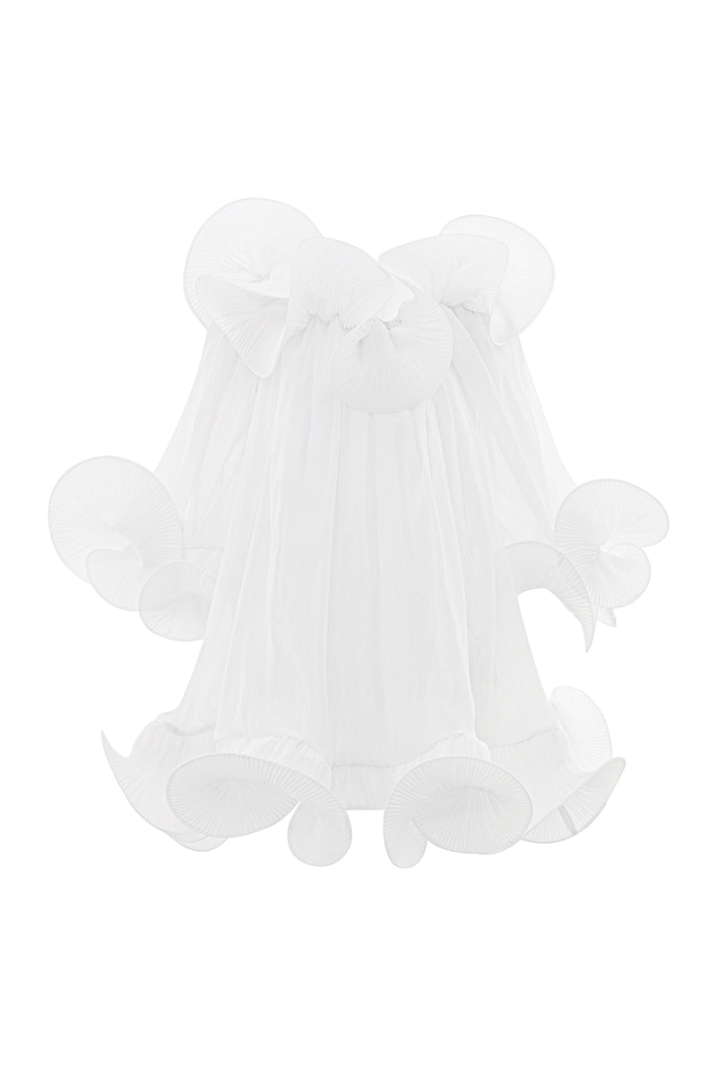 Valenciani Origami Cloud Mini Dress in white, featuring a stylish, lightweight design perfect for casual or semi-formal occasions.