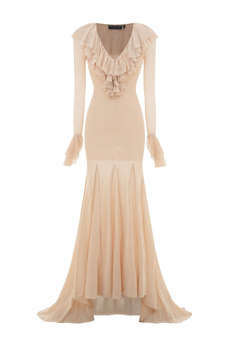 Valenciani CULT MIA X Valencianni Seraphina maxi dress in flowing fabric with a elegant silhouette and intricate detailing.